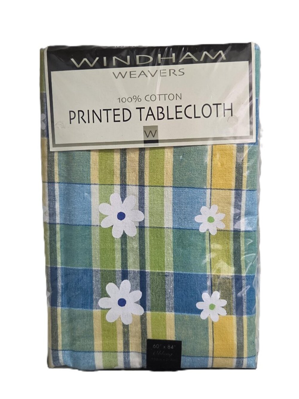 Vintage Windham Weavers 60x84 Oblong Tablecloth 70s Garden Plaid Floral Cotton